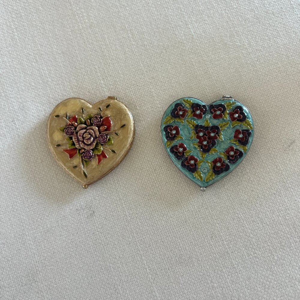 Enameled Jeweled Heart Compact Mirrors